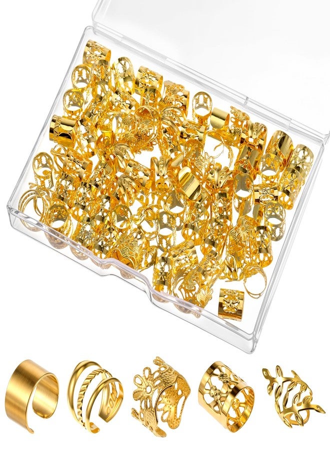 Bruislard 100 Pcs Gold Dreadlock Beads Locs Accessories, Hair Jewelry Braids, Soft Metal Adjustable Braiding Cuffs Clip, Braiding Hair Rings for Dreadlock Accessory, Crochet Passion Twist Hairs Rings for Women - Image 1